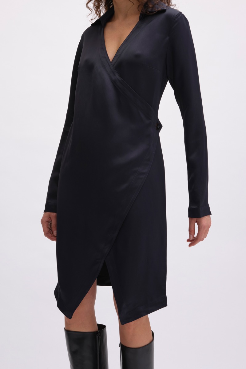 Remain Birger Christensen Satin Wrap Dress Dark Blue