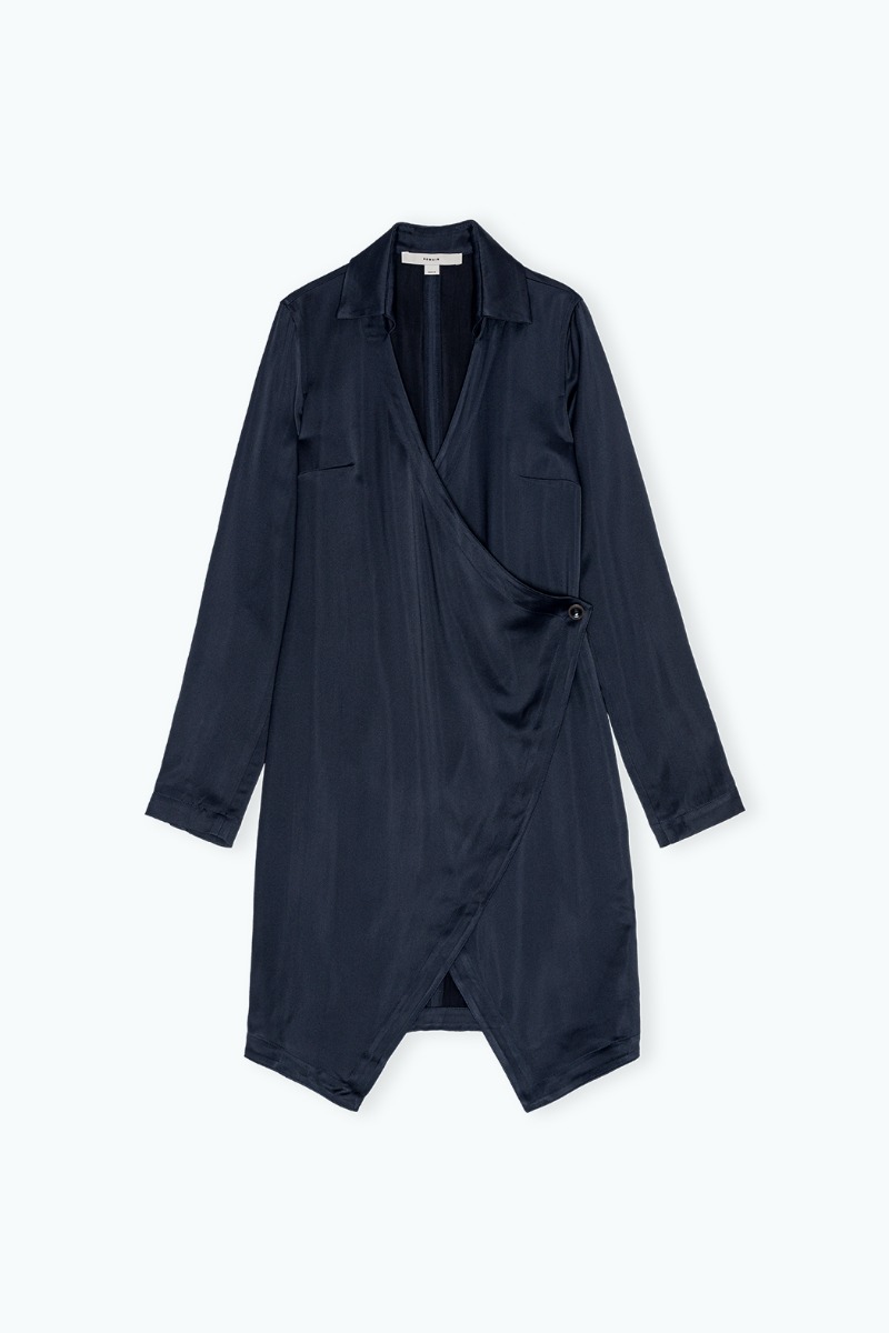 Remain Birger Christensen Satin Wrap Dress Dark Blue