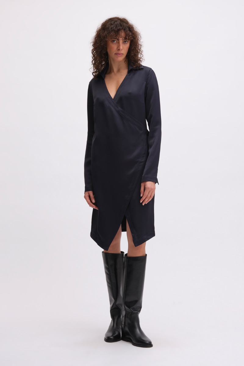 remain birger christensen Satin Wrap Dress Dark Blue