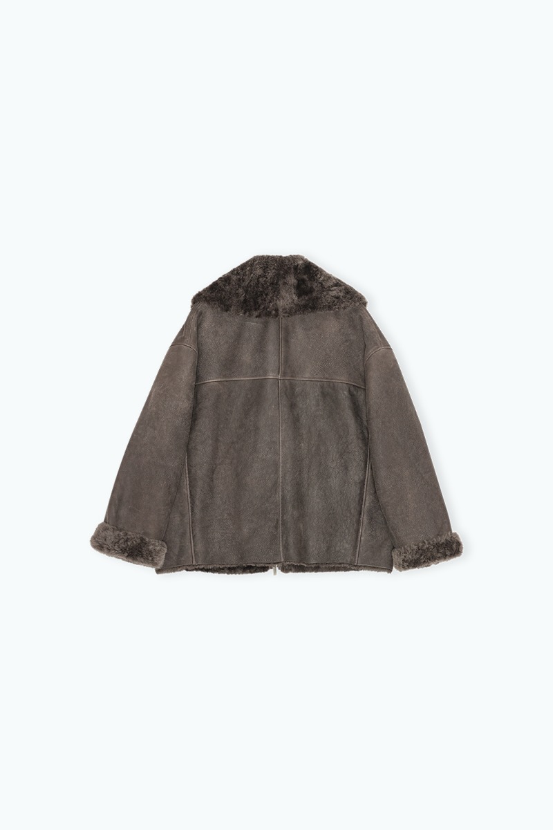 Remain Birger Christensen Shearling Bomber Jacket Dark Brown