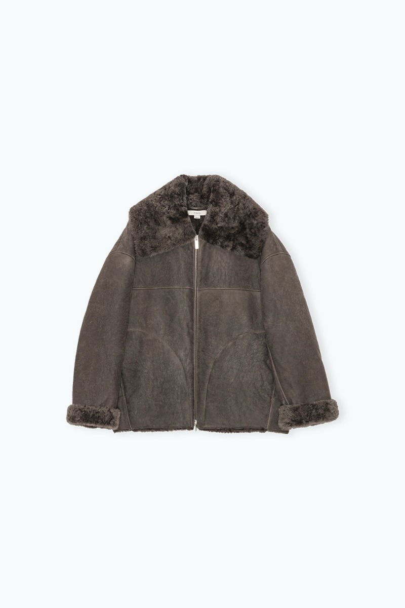 remain birger christensen Shearling Bomber Jacket Dark Brown