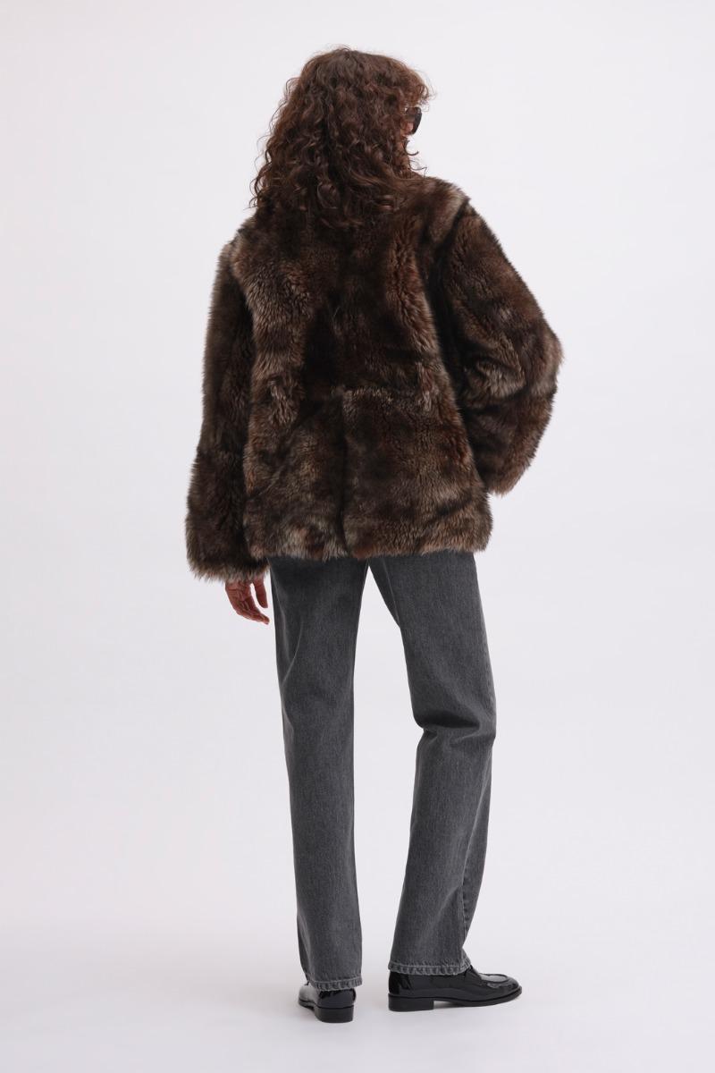 Remain Birger Christensen Shearling Jacket Dark Brown