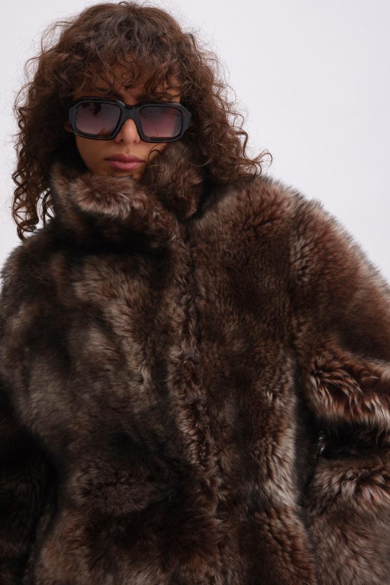 Remain Birger Christensen Shearling Jacket Dark Brown