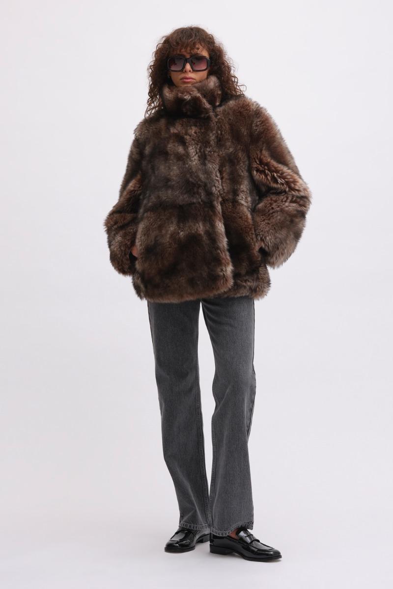 remain birger christensen Shearling Jacket Dark Brown