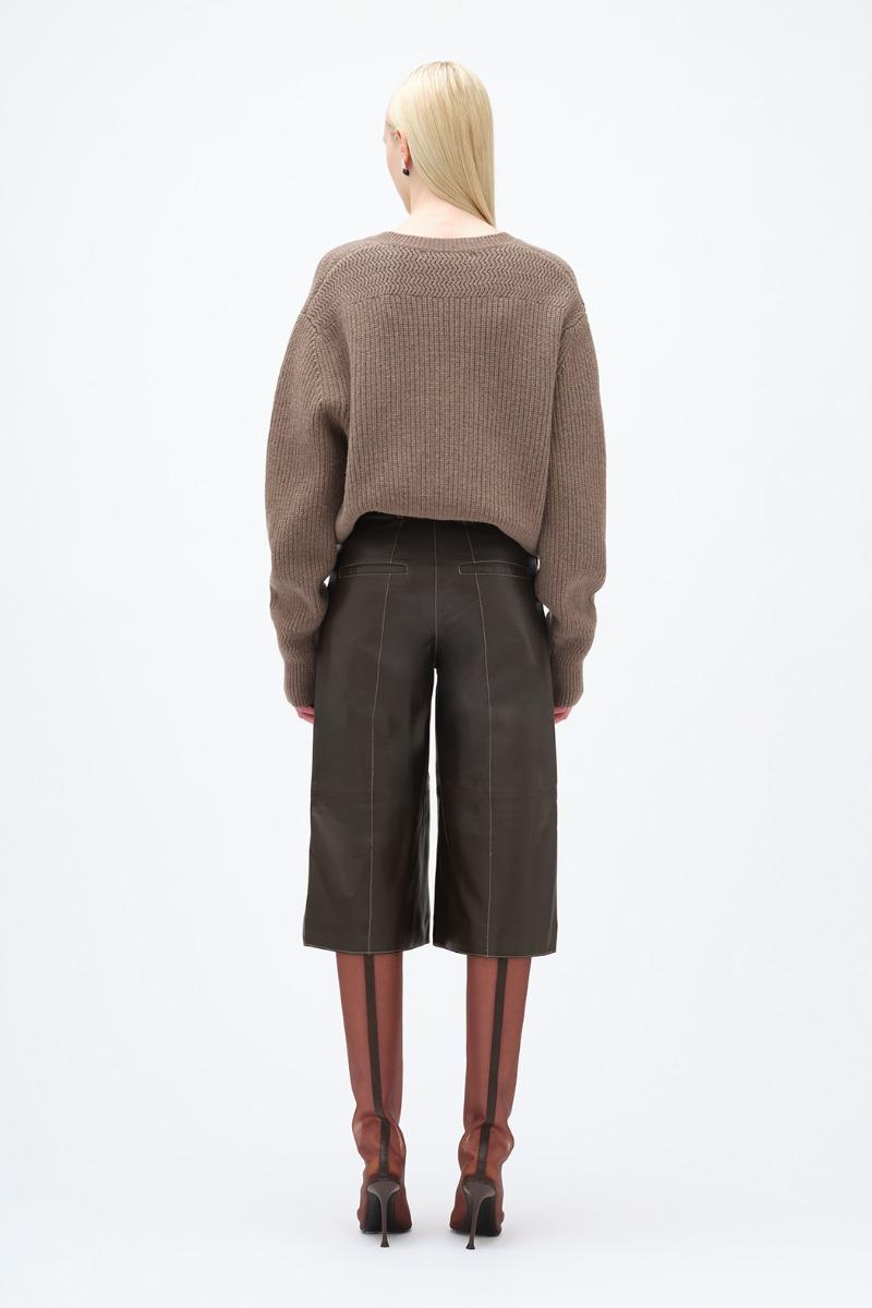 Remain Birger Christensen Short Wide Leather Pants Brown