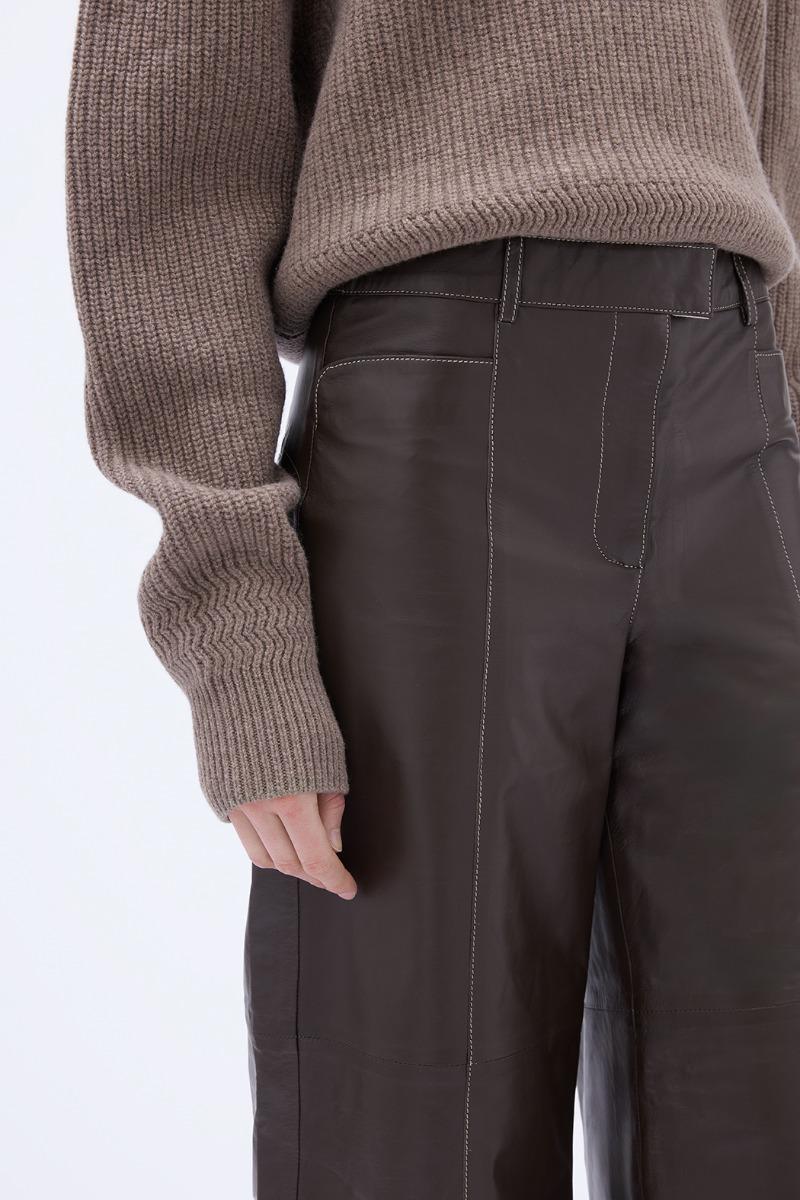 Remain Birger Christensen Short Wide Leather Pants Brown