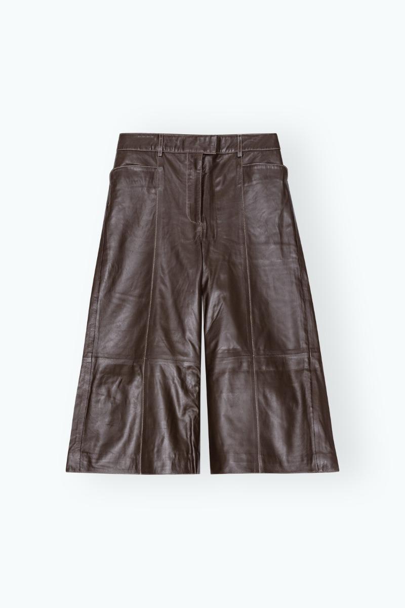 Remain Birger Christensen Short Wide Leather Pants Brown