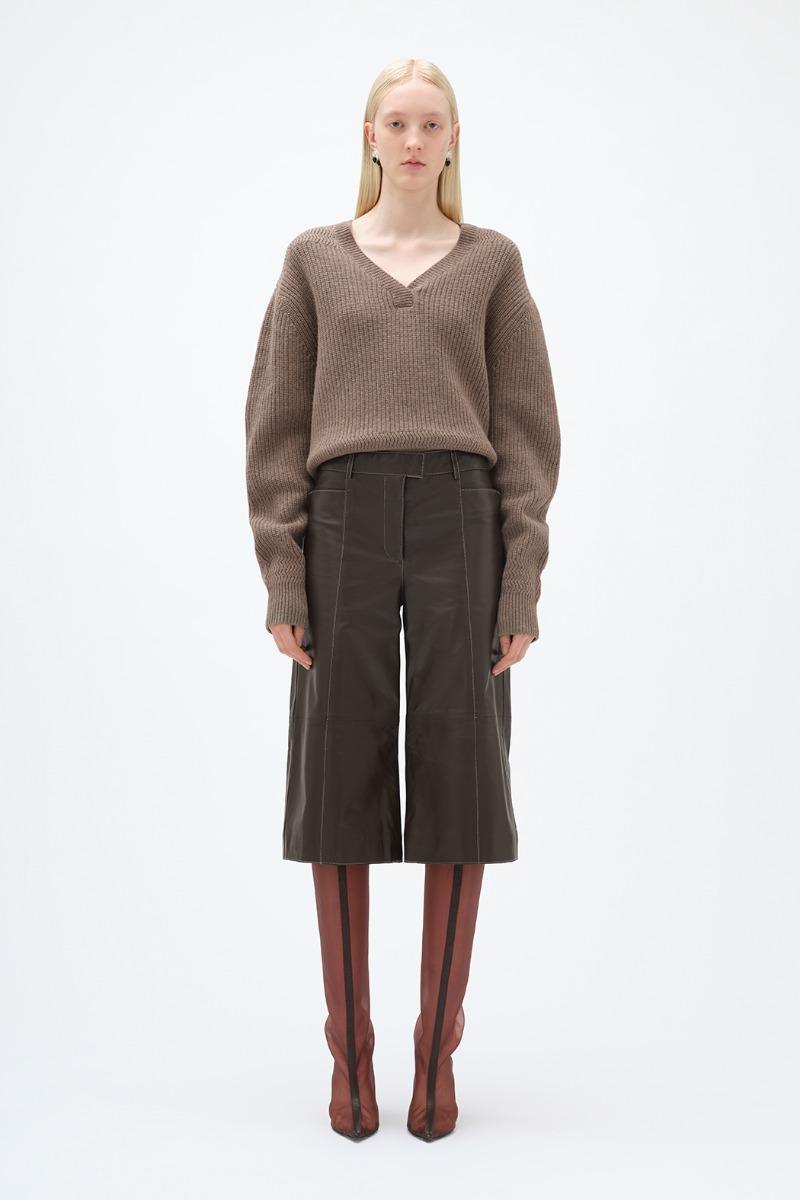 remain birger christensen Short Wide Leather Pants Brown