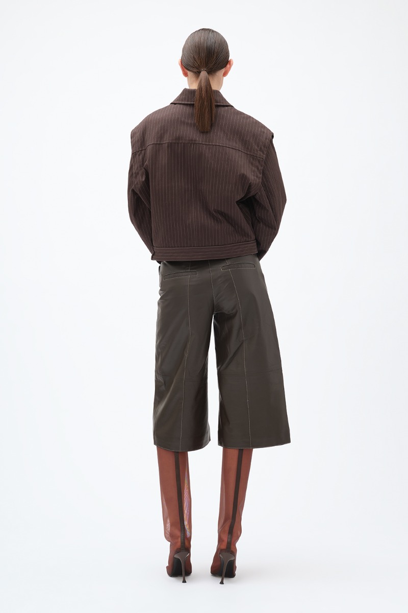 Remain Birger Christensen Striped Bomber Jacket Brown