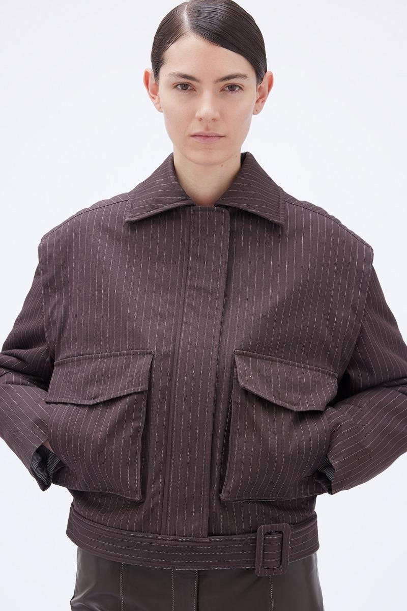 Remain Birger Christensen Striped Bomber Jacket Brown