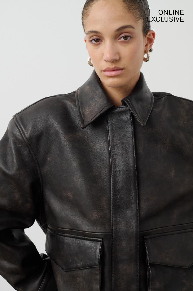 Remain Birger Christensen V-Shape Bomber Jacket Dark Brown