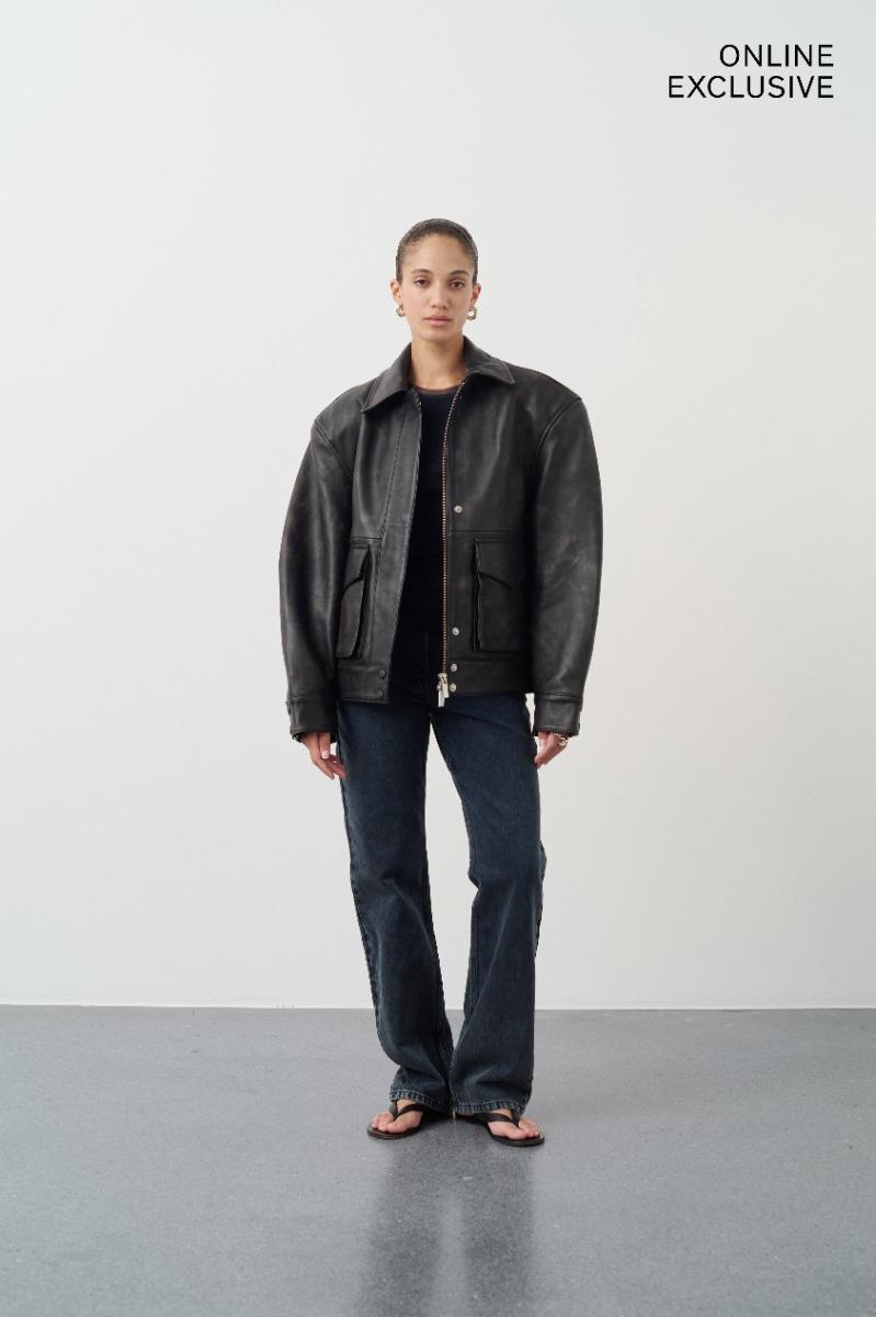 remain birger christensen V-Shape Bomber Jacket Dark Brown