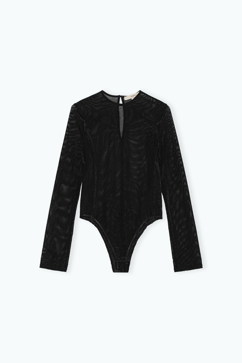 Remain Birger Christensen Velvet Mesh Bodysuit Black