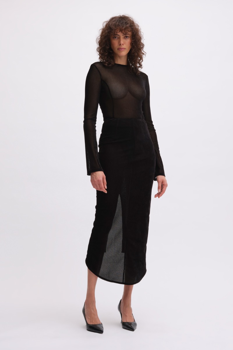 remain birger christensen Velvet Mesh Bodysuit Black