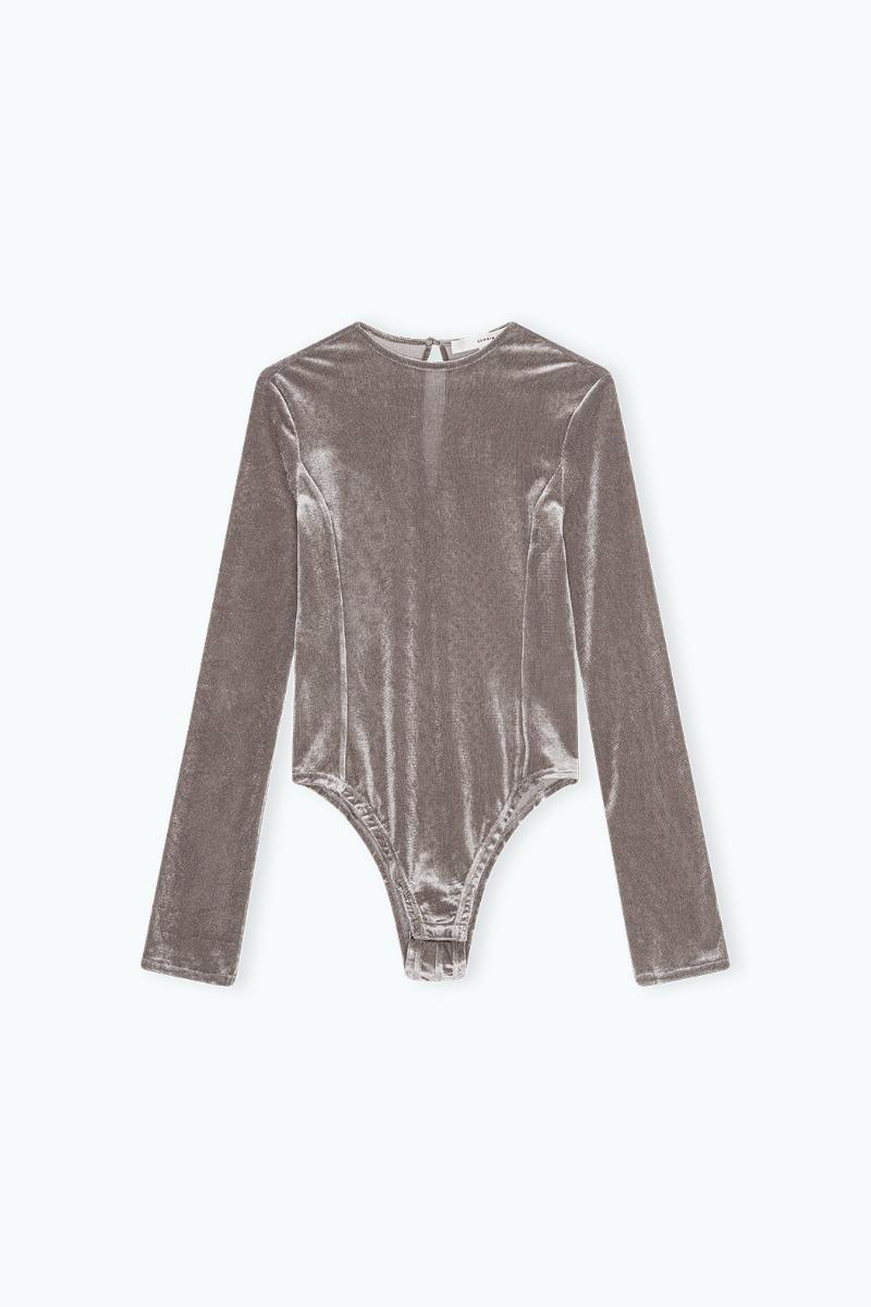 Remain Birger Christensen Velvet Mesh Bodysuit Grey