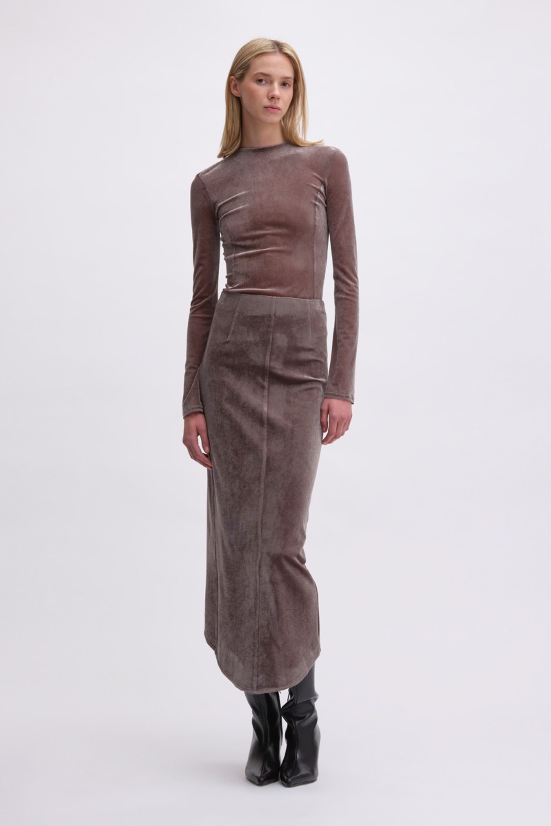 remain birger christensen Velvet Mesh Bodysuit Grey