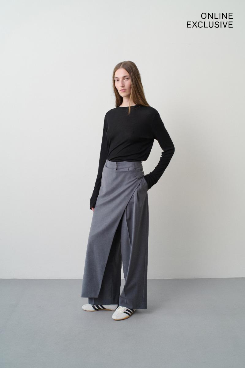 remain birger christensen Wrap Front Suit Pants Dark Grey Melange