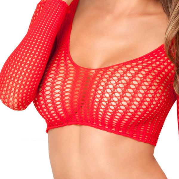 Rene Rofe 2 Piece Fishnet Long Sleeve & Mini Skirt Set