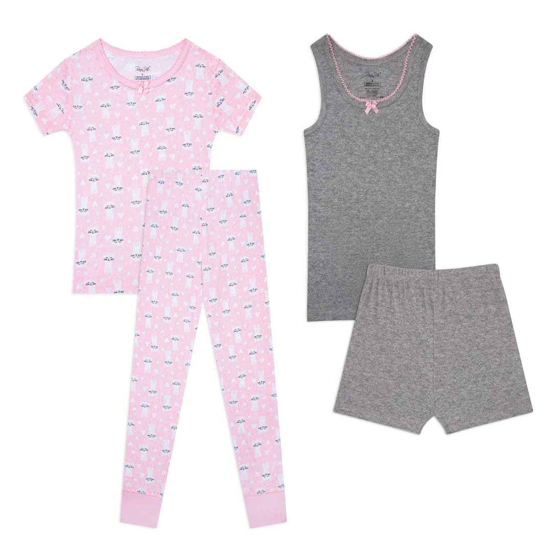 rene rofe Girls Cotton Snug Fit Pajama Pant and Short Set