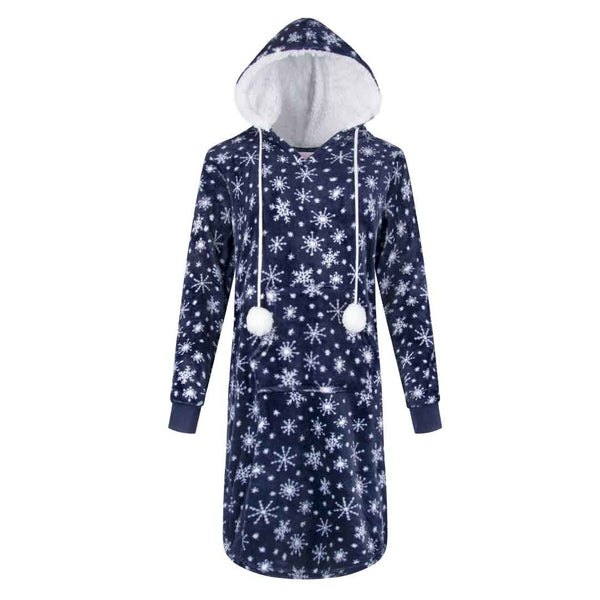 Rene Rofe Hoodie Fleece Pajama Sleepshirt Nightgown With Pom Poms