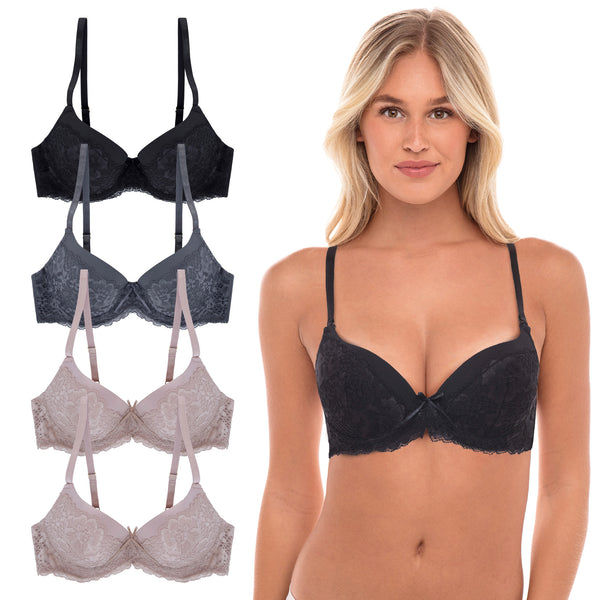 Rene Rofe 4 Pack Lace Push Up Bras