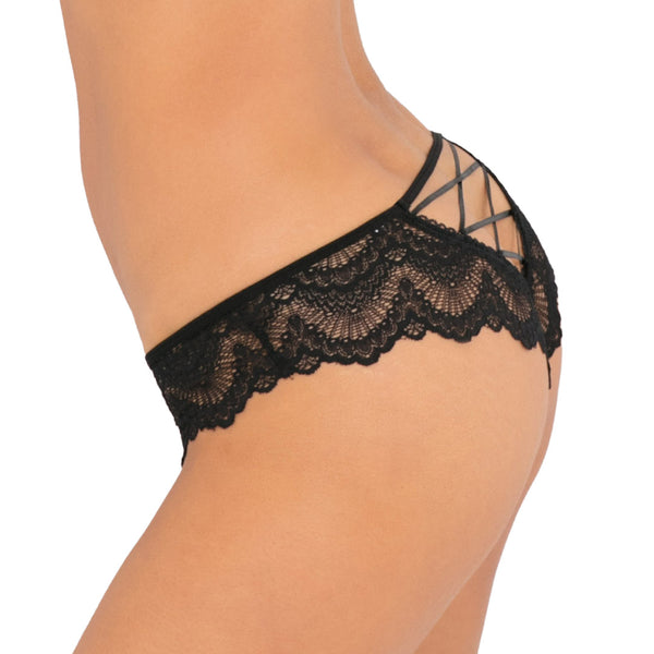 Rene Rofe Crotchless Lace Crisscross Back Panty