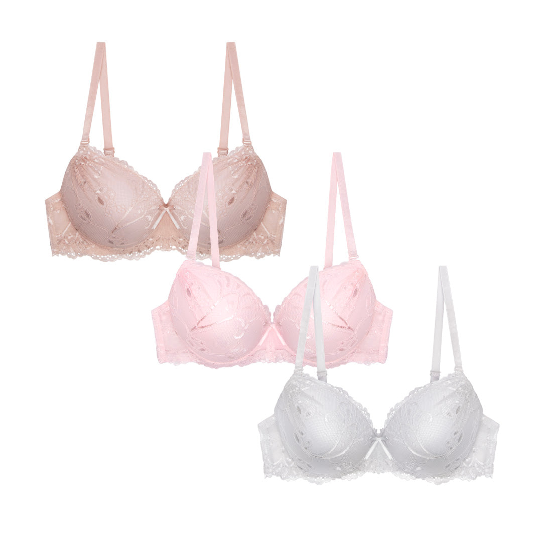 rene rofe Floral Lace Double Push Up Bra - 3 Pack