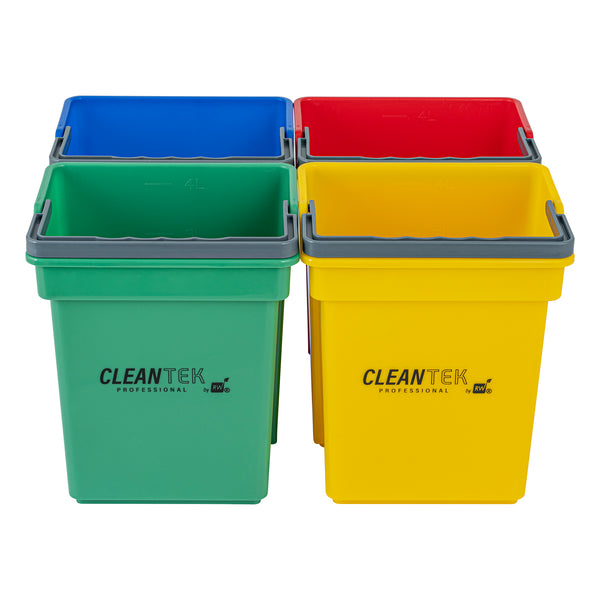 Restaurantware 1 RW Clean 4 Qt Green Cleaning Bucket 1 Blue Cleaning Bucket 1 Red Cleaning Bucket And 1 Yellow Cleaning Bucket
