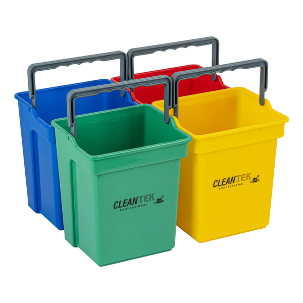 Restaurantware 1 RW Clean 4 Qt Green Cleaning Bucket 1 Blue Cleaning Bucket 1 Red Cleaning Bucket And 1 Yellow Cleaning Bucket