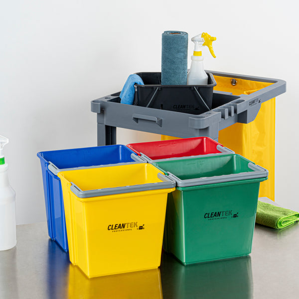Restaurantware 1 RW Clean 6 Qt Green Cleaning Bucket 1 Blue Cleaning Bucket 1 Red Cleaning Bucket And 1 Yellow Cleaning Bucket