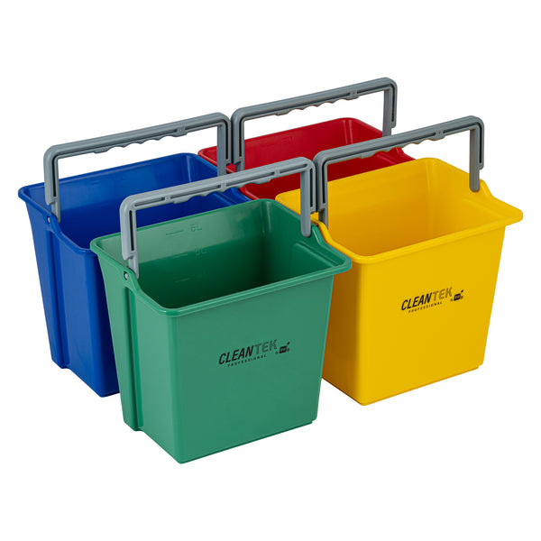 Restaurantware 1 RW Clean 6 Qt Green Cleaning Bucket 1 Blue Cleaning Bucket 1 Red Cleaning Bucket And 1 Yellow Cleaning Bucket