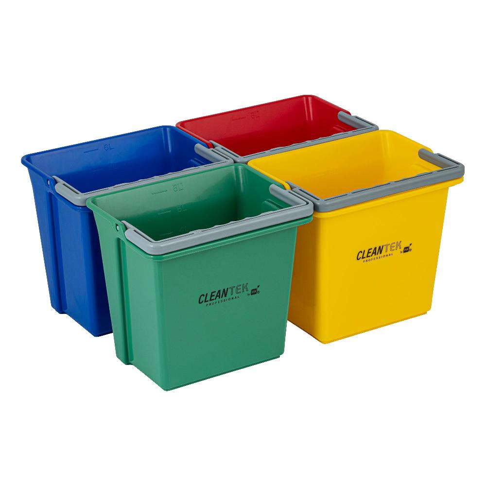 restaurantware 1 RW Clean 6 Qt Green Cleaning Bucket 1 Blue Cleaning Bucket 1 Red Cleaning Bucket and 1 Yellow Cleaning Bucket