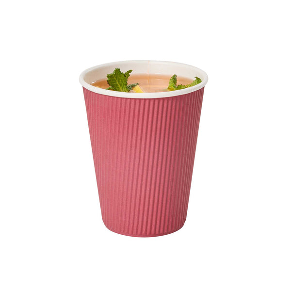 Restaurantware 12 Oz Crimson Paper Coffee Cup - Ripple Wall - 3 1/2" X 3 1/2" X 4 1/4" - 500 Count Box