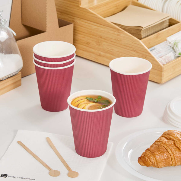 Restaurantware 12 Oz Crimson Paper Coffee Cup - Ripple Wall - 3 1/2" X 3 1/2" X 4 1/4" - 500 Count Box