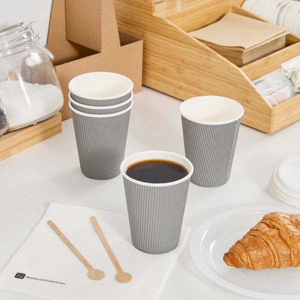 Restaurantware 12 Oz Gray Paper Coffee Cup - Ripple Wall - 3 1/2" X 3 1/2" X 4 1/4" - 500 Count Box