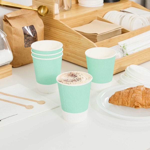 Restaurantware 12 Oz Light Green Paper Coffee Cup - Ripple Wall - 3 1/2" X 3 1/2" X 4 1/4" - 500 Count Box
