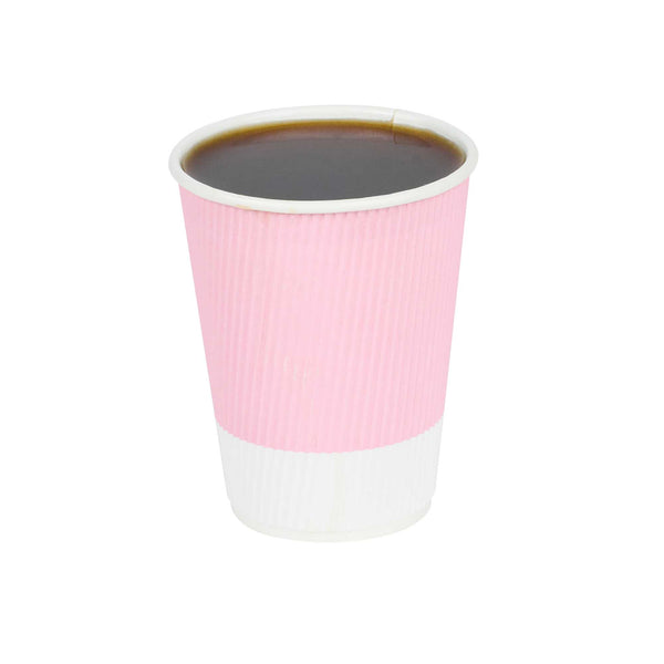 Restaurantware 12 Oz Light Pink Paper Coffee Cup - Ripple Wall - 3 1/2" X 3 1/2" X 4 1/4" - 500 Count Box