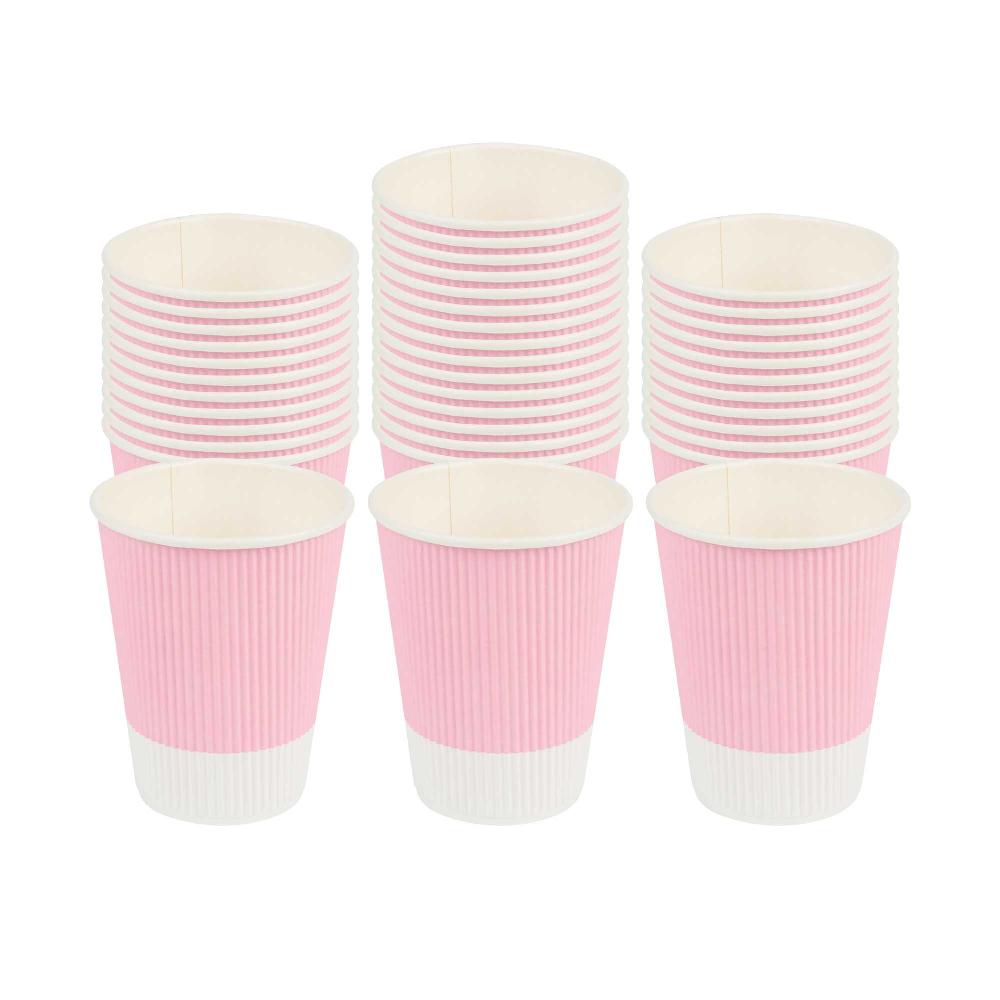 restaurantware 12 oz Light Pink Paper Coffee Cup - Ripple Wall - 3 1/2" x 3 1/2" x 4 1/4" - 500 count box