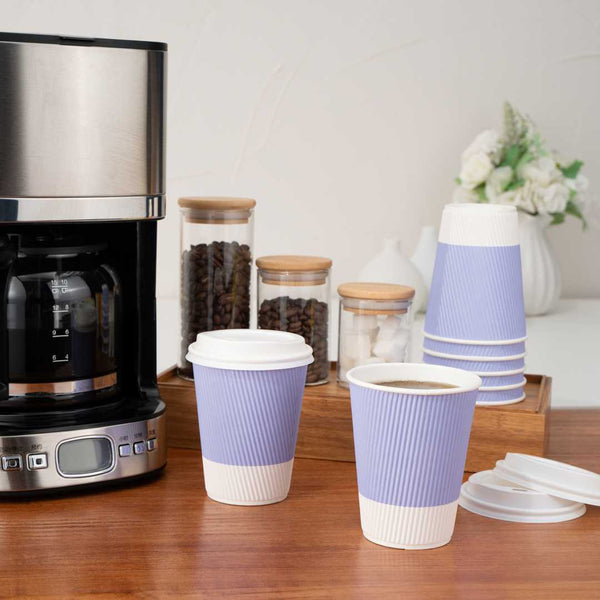 Restaurantware 12 Oz Light Purple Paper Coffee Cup - Ripple Wall - 3 1/2" X 3 1/2" X 4 1/4" - 500 Count Box