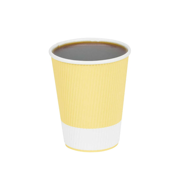Restaurantware 12 Oz Light Yellow Paper Coffee Cup - Ripple Wall - 3 1/2" X 3 1/2" X 4 1/4" - 500 Count Box
