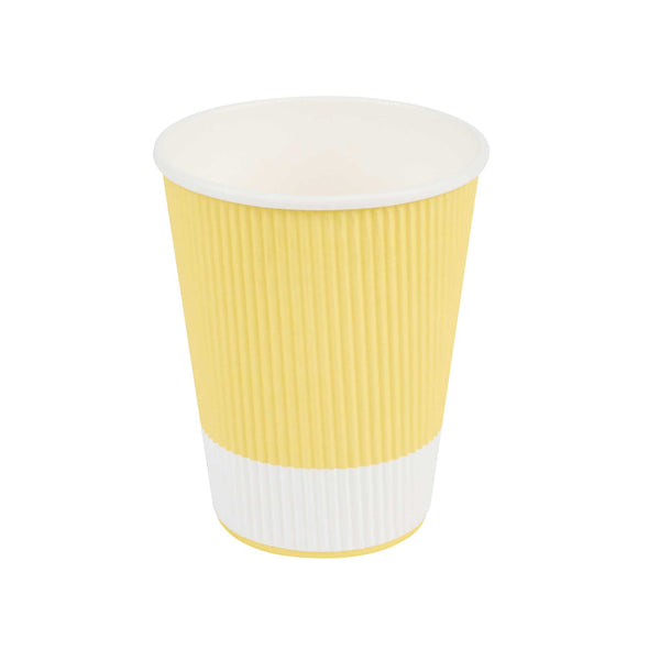 Restaurantware 12 Oz Light Yellow Paper Coffee Cup - Ripple Wall - 3 1/2" X 3 1/2" X 4 1/4" - 500 Count Box