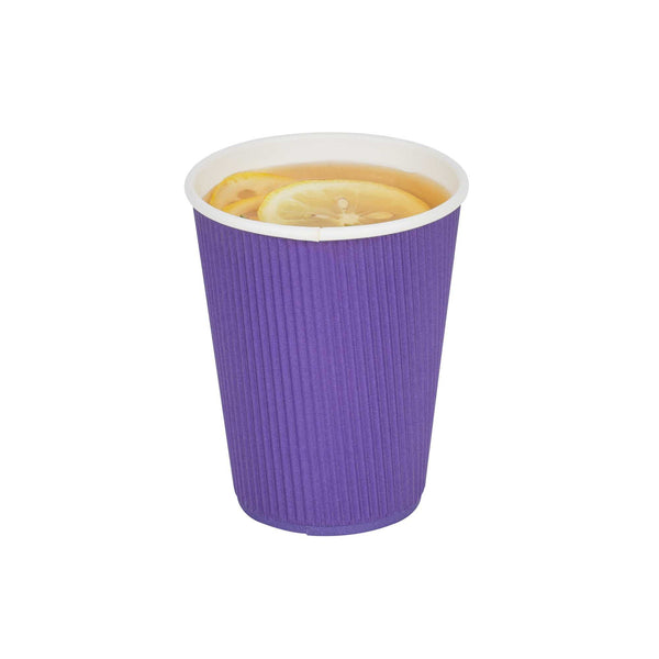 Restaurantware 12 Oz Royal Purple Paper Coffee Cup - Ripple Wall - 3 1/2" X 3 1/2" X 4 1/4" - 500 Count Box