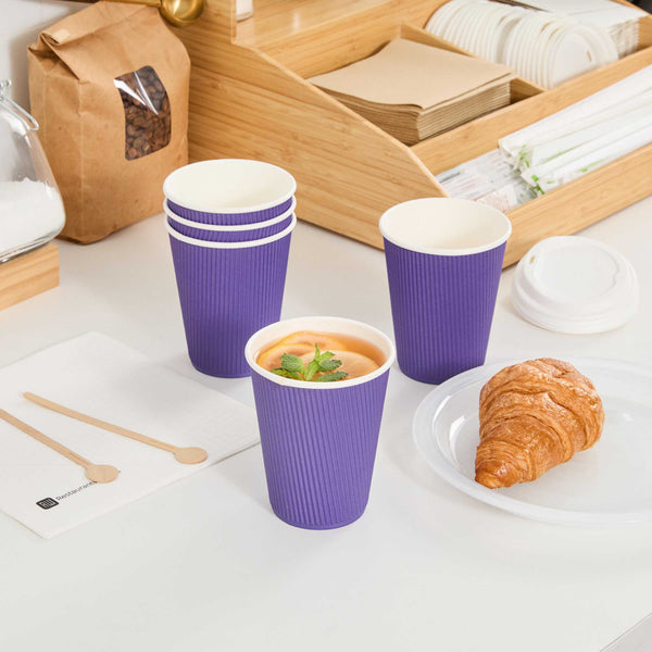 Restaurantware 12 Oz Royal Purple Paper Coffee Cup - Ripple Wall - 3 1/2" X 3 1/2" X 4 1/4" - 500 Count Box