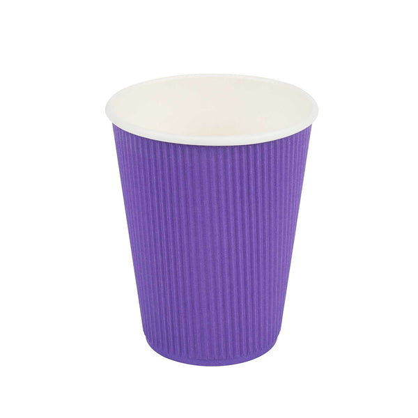 Restaurantware 12 Oz Royal Purple Paper Coffee Cup - Ripple Wall - 3 1/2" X 3 1/2" X 4 1/4" - 500 Count Box