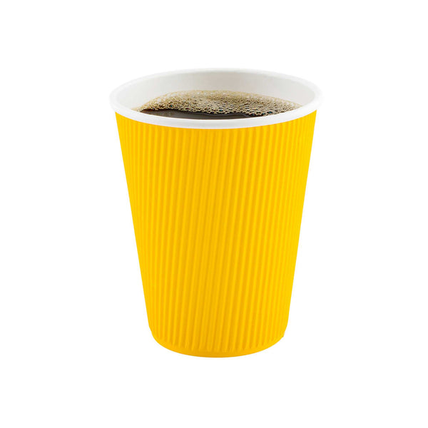 Restaurantware 12 Oz Yellow Paper Coffee Cup - Ripple Wall - 3 1/2" X 3 1/2" X 4 1/4" - 500 Count Box