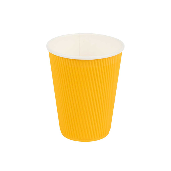 Restaurantware 12 Oz Yellow Paper Coffee Cup - Ripple Wall - 3 1/2" X 3 1/2" X 4 1/4" - 500 Count Box