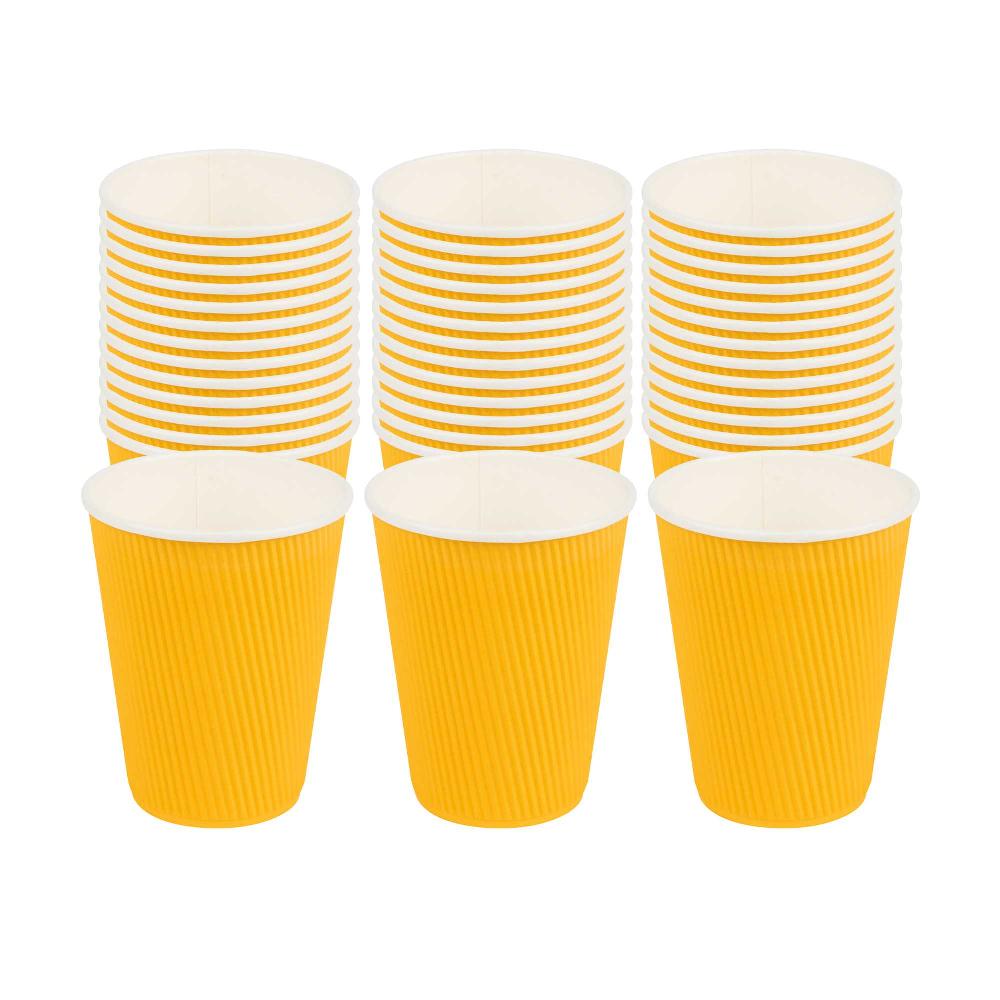 restaurantware 12 oz Yellow Paper Coffee Cup - Ripple Wall - 3 1/2" x 3 1/2" x 4 1/4" - 500 count box