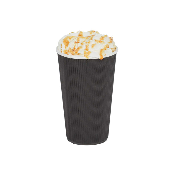 Restaurantware 16 Oz Black Paper Coffee Cup - Ripple Wall - 3 1/2" X 3 1/2" X 5 1/2" - 500 Count Box