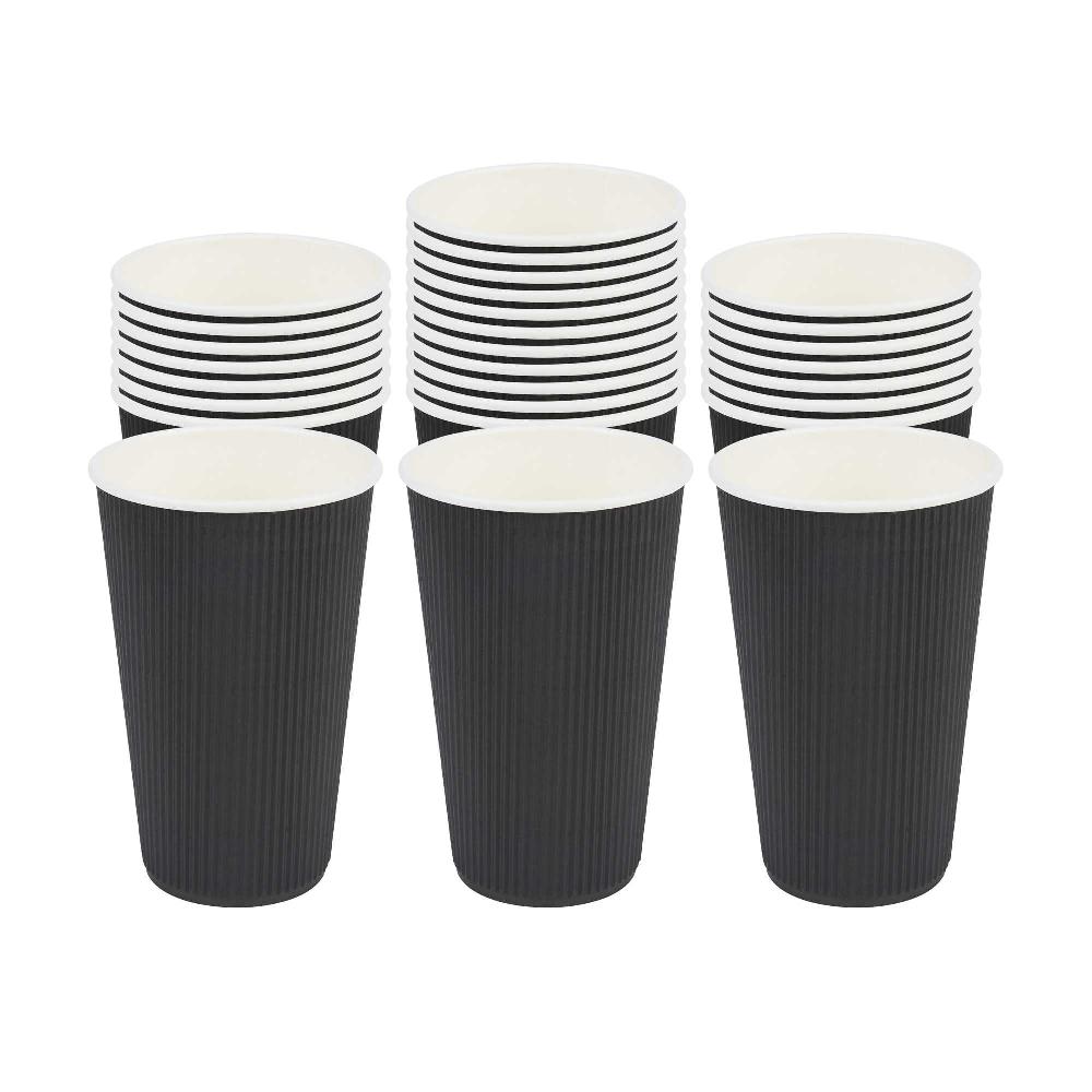 restaurantware 16 oz Black Paper Coffee Cup - Ripple Wall - 3 1/2" x 3 1/2" x 5 1/2" - 500 count box