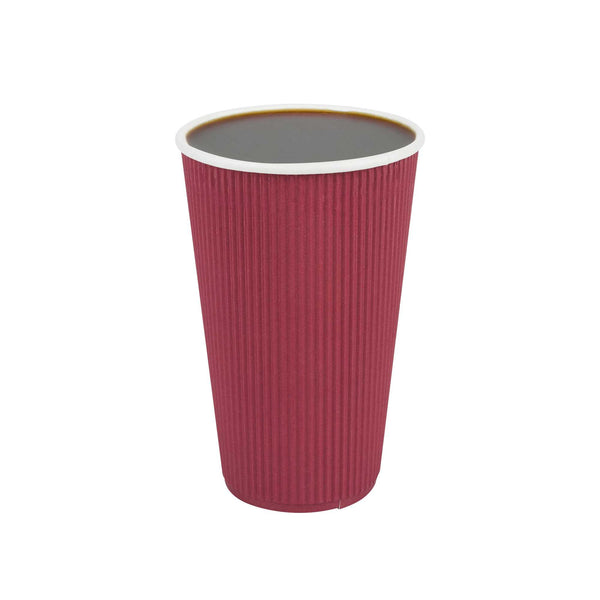 Restaurantware 16 Oz Crimson Paper Coffee Cup - Ripple Wall - 3 1/2" X 3 1/2" X 5 1/2" - 500 Count Box